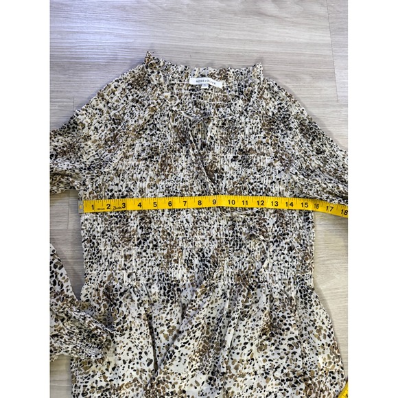 Rose + Olive Animal Print Smocked Peplum Blouse Brown Tan Small - Picture 5 of 10